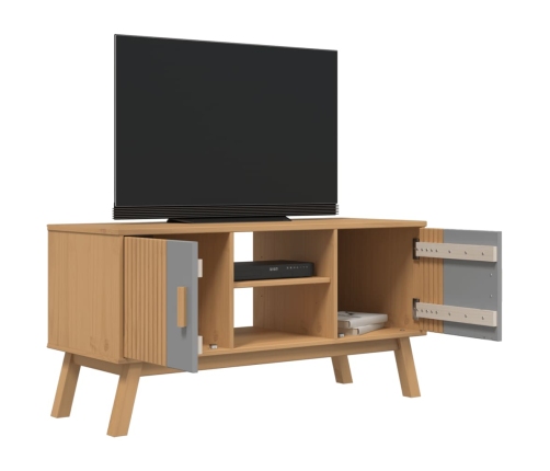 Mueble de TV OLDEN madera maciza pino gris y marrón 114x43x57cm