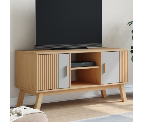 Mueble de TV OLDEN madera maciza pino gris y marrón 114x43x57cm