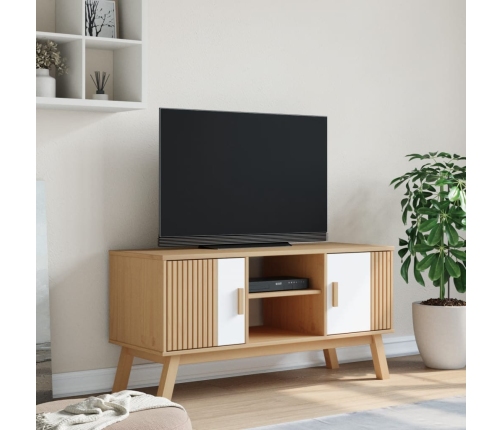 Mueble de TV OLDEN madera maciza pino blanco marrón 114x43x57cm