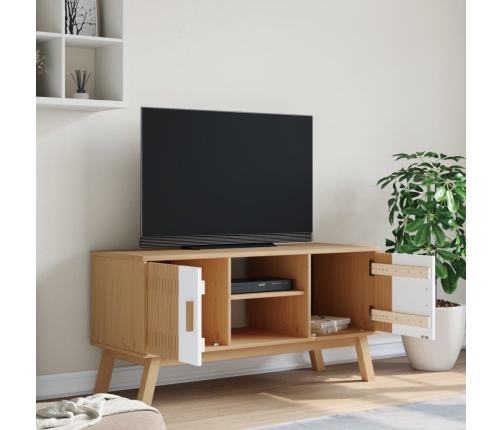 Mueble de TV OLDEN madera maciza pino blanco marrón 114x43x57cm