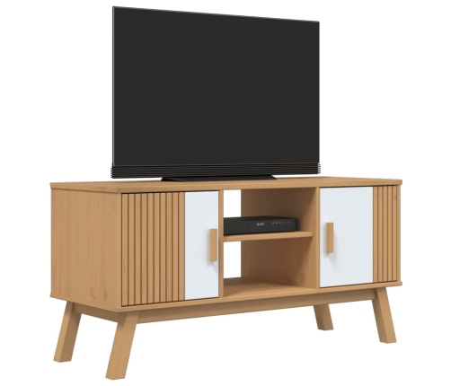 Mueble de TV OLDEN madera maciza pino blanco marrón 114x43x57cm