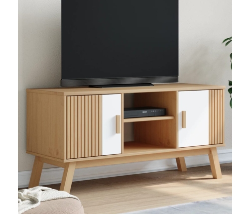 Mueble de TV OLDEN madera maciza pino blanco marrón 114x43x57cm