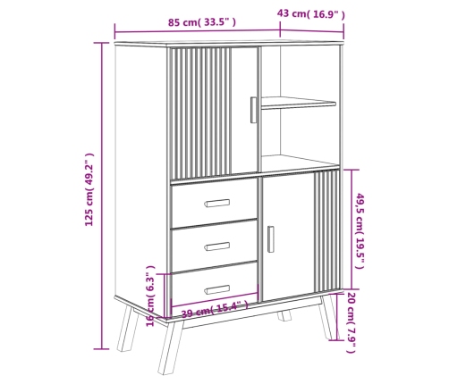 Aparador OLDEN madera maciza pino marrón y blanco 85x43x125 cm