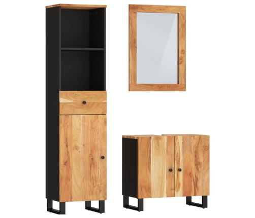 Conjunto de muebles de baño 3 piezas madera maciza de acacia