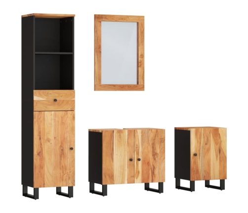 Conjunto de muebles de baño 4 piezas madera maciza de acacia