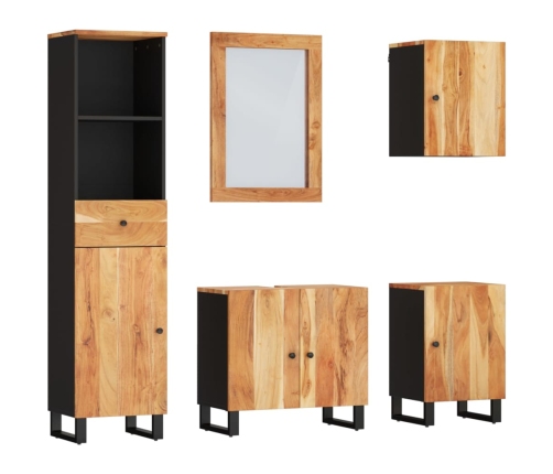 Conjunto de muebles de baño 5 piezas madera maciza de acacia