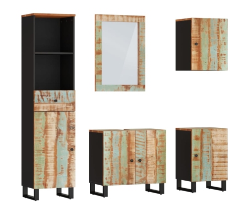 Conjunto de muebles de baño 5 piezas madera maciza reciclada