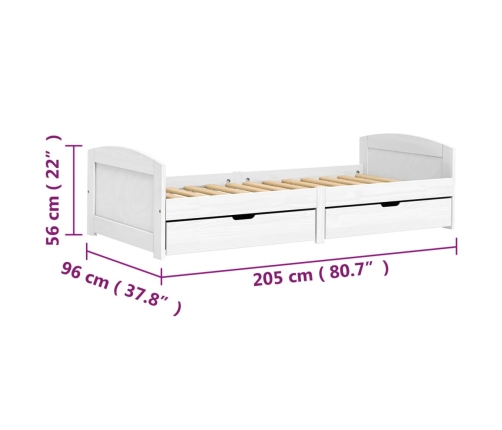 vidaXL Sofá cama con 2 cajones madera maciza pino blanca IRUN 90x200cm