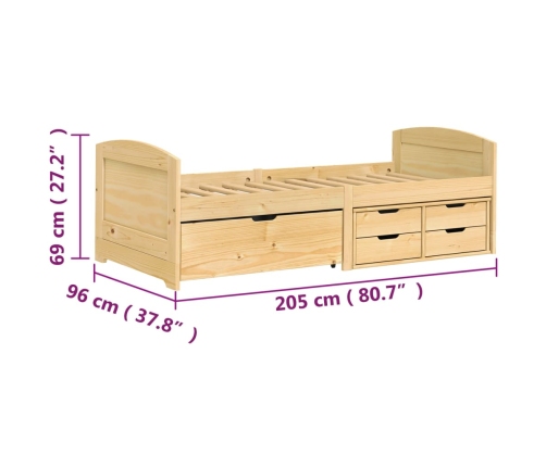 vidaXL Sofá cama con 5 cajones madera maciza pino IRUN 90x200cm