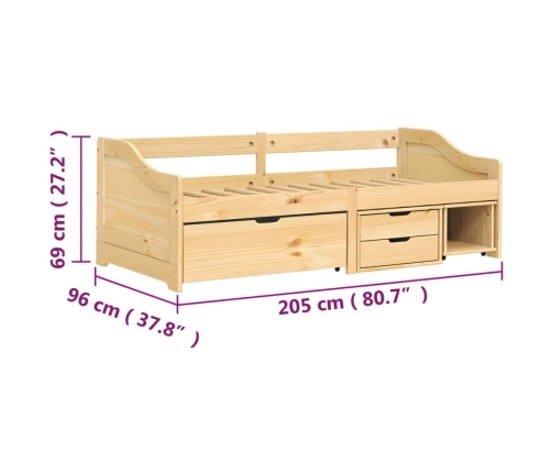 vidaXL Sofá cama con 3 cajones madera maciza pino IRUN 90x200cm