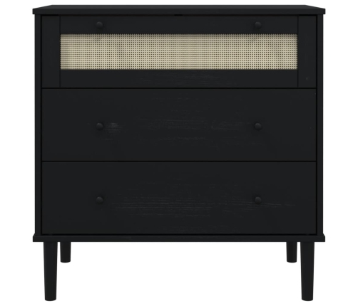 Cómoda SENJA aspecto ratán madera maciza pino negro 80x40x80cm