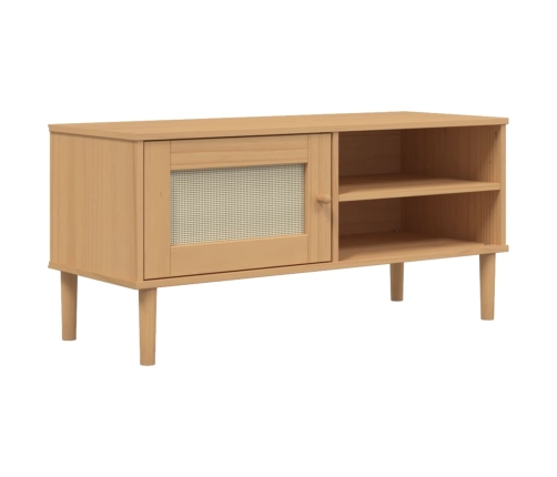 Mueble de TV SENJA aspecto ratán madera pino marrón 106x40x49cm