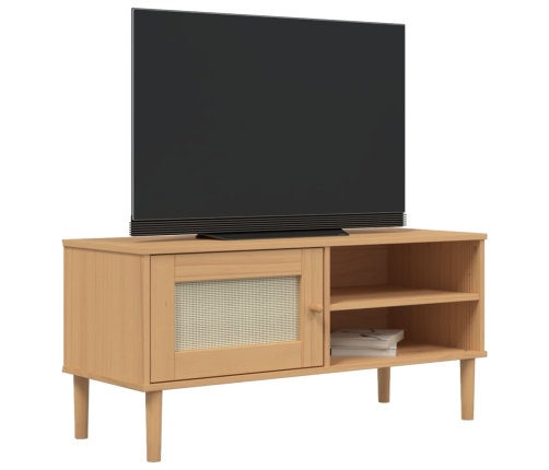 Mueble de TV SENJA aspecto ratán madera pino marrón 106x40x49cm