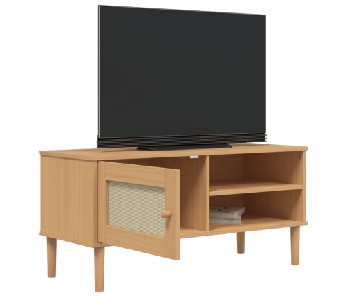 Mueble de TV SENJA aspecto ratán madera pino marrón 106x40x49cm