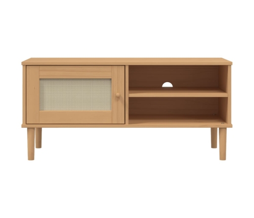 Mueble de TV SENJA aspecto ratán madera pino marrón 106x40x49cm