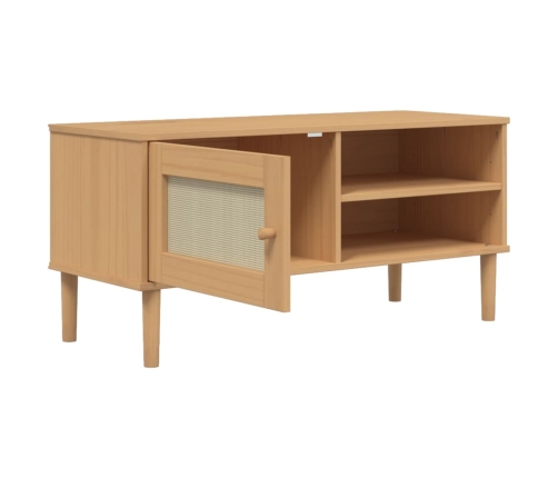 Mueble de TV SENJA aspecto ratán madera pino marrón 106x40x49cm