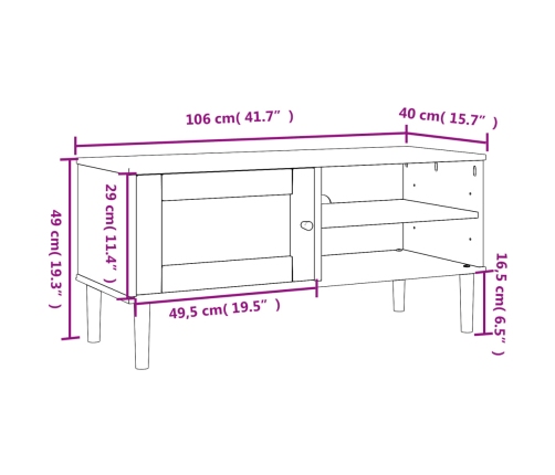 Mueble de TV SENJA aspecto ratán madera pino marrón 106x40x49cm