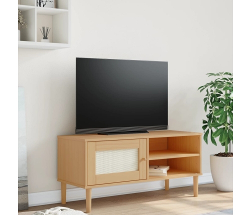 Mueble de TV SENJA aspecto ratán madera pino marrón 106x40x49cm