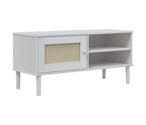 Mueble de TV SENJA aspecto ratán madera pino blanco 106x40x49cm