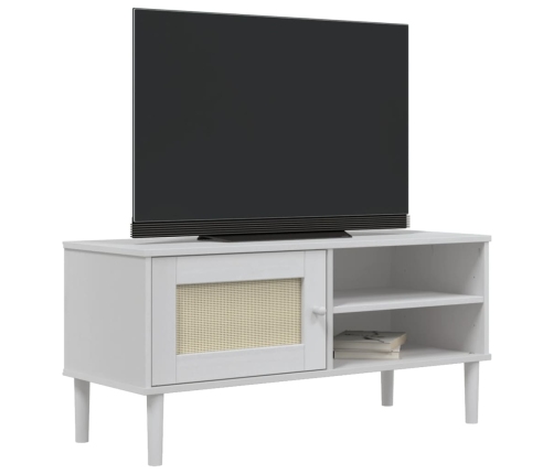 Mueble de TV SENJA aspecto ratán madera pino blanco 106x40x49cm