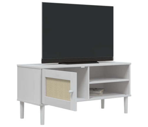 Mueble de TV SENJA aspecto ratán madera pino blanco 106x40x49cm