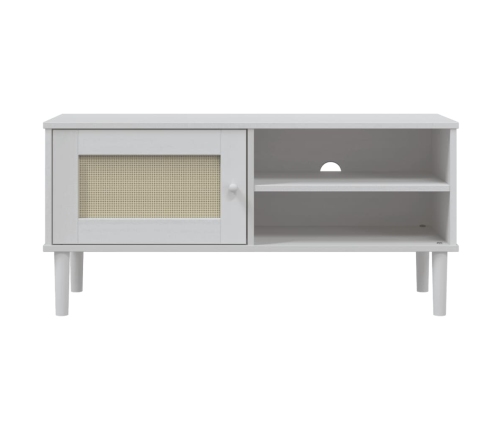 Mueble de TV SENJA aspecto ratán madera pino blanco 106x40x49cm