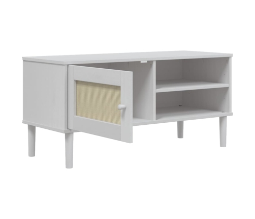 Mueble de TV SENJA aspecto ratán madera pino blanco 106x40x49cm