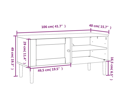 Mueble de TV SENJA aspecto ratán madera pino blanco 106x40x49cm