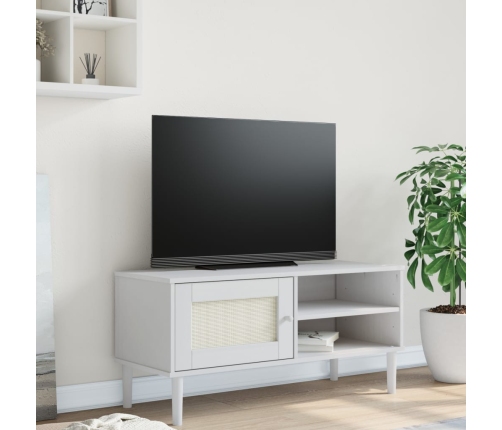 Mueble de TV SENJA aspecto ratán madera pino blanco 106x40x49cm