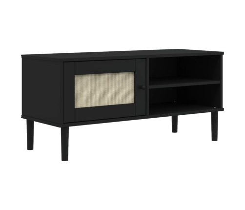 Mueble de TV SENJA aspecto ratán madera pino negro 106x40x49 cm