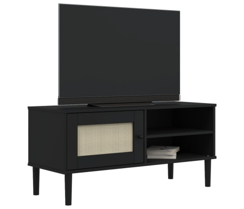 Mueble de TV SENJA aspecto ratán madera pino negro 106x40x49 cm