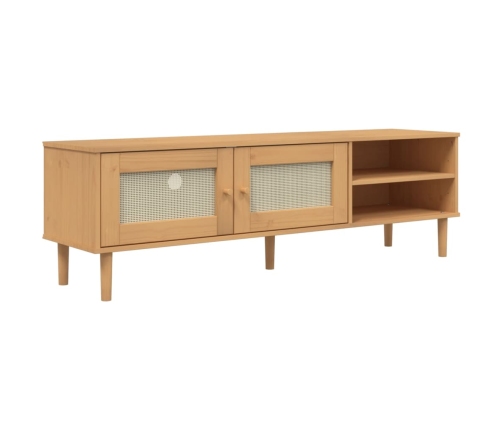 Mueble de TV SENJA aspecto ratán madera pino marrón 158x40x49cm