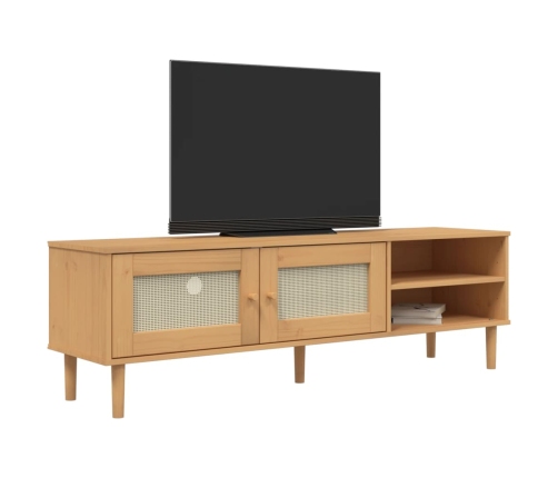 Mueble de TV SENJA aspecto ratán madera pino marrón 158x40x49cm