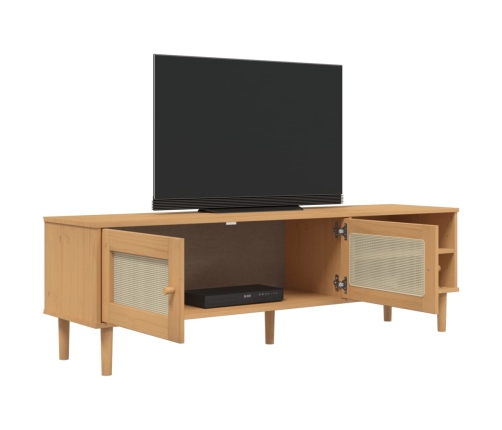 Mueble de TV SENJA aspecto ratán madera pino marrón 158x40x49cm