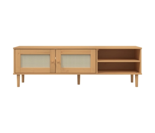 Mueble de TV SENJA aspecto ratán madera pino marrón 158x40x49cm