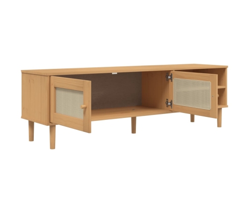 Mueble de TV SENJA aspecto ratán madera pino marrón 158x40x49cm