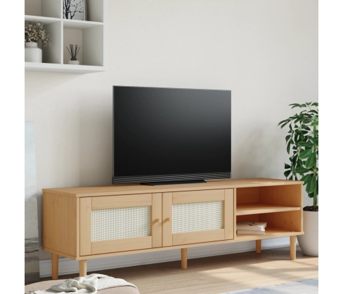 Mueble de TV SENJA aspecto ratán madera pino marrón 158x40x49cm