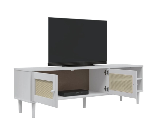 vidaXL Mueble de TV SENJA aspecto ratán madera pino blanco 158x40x49cm