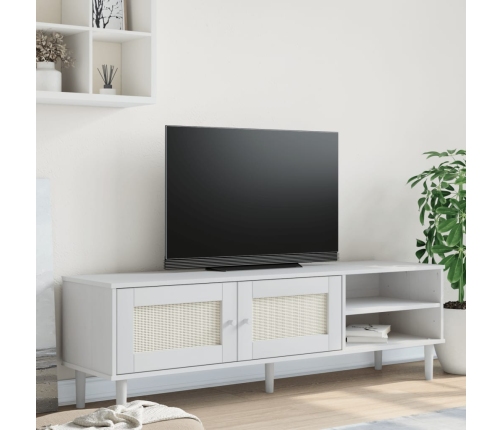 vidaXL Mueble de TV SENJA aspecto ratán madera pino blanco 158x40x49cm