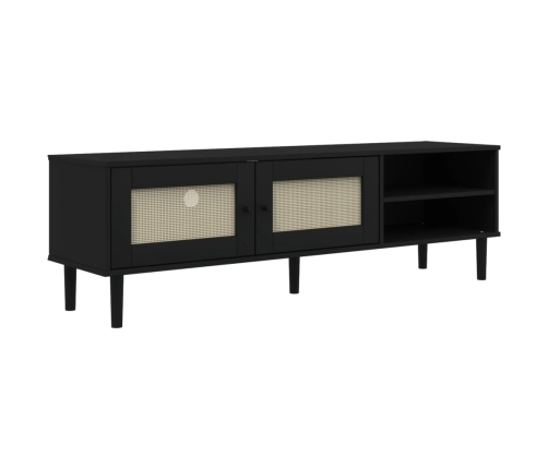 Mueble de TV SENJA aspecto ratán madera pino negro 158x40x49 cm