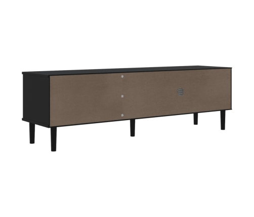 Mueble de TV SENJA aspecto ratán madera pino negro 158x40x49 cm