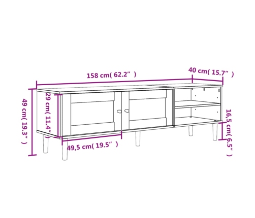 Mueble de TV SENJA aspecto ratán madera pino negro 158x40x49 cm