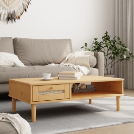 Mesa de centro SENJA aspecto ratán madera marrón 100x55x33 cm