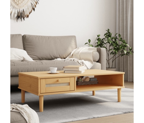 Mesa de centro SENJA aspecto ratán madera marrón 100x55x33 cm