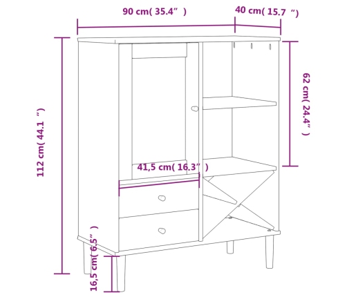 Aparador alto SENJA aspecto de ratán madera blanco 90x40x112 cm