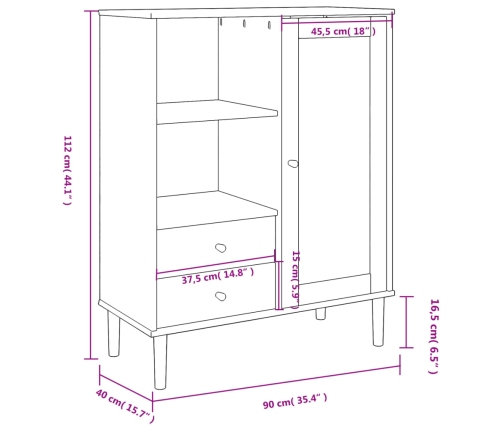 Aparador alto SENJA aspecto de ratán madera blanco 90x40x112 cm