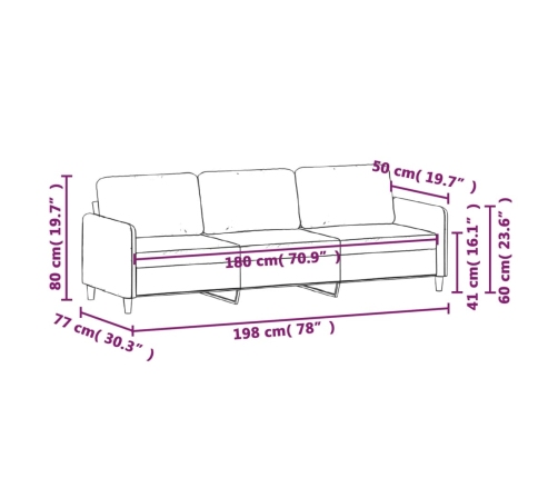 Sofá de 3 plazas de tela crema 180 cm