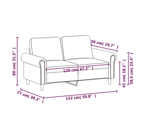 Sofá de 2 plazas de cuero sintético negro 120 cm