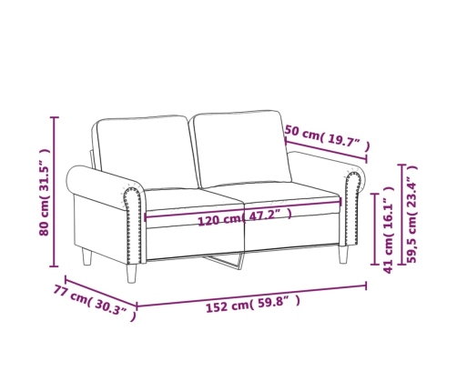 Sofá de 2 plazas de cuero sintético rojo vino 120 cm