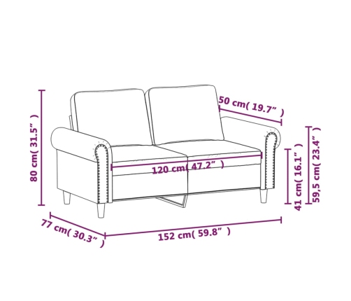 Sofá de 2 plazas terciopelo color crema 120 cm